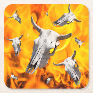 Koe schedel en vuur kartonnen onderzetters