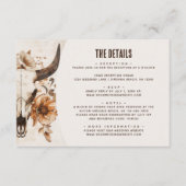 Koe schedel Floral Boho Westerne bruiloft Details Informatiekaartje (Voorkant)