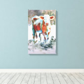 Koe Schilderen met ongebruikelijke kleuren Canvas Afdruk (Insitu (Houten vloer))
