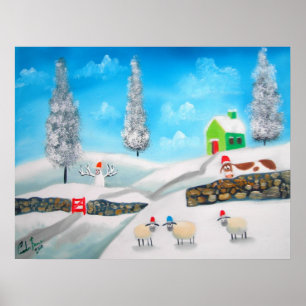 KOE SHEEP folk winter SNEEUWSCHERM G Bruce Poster