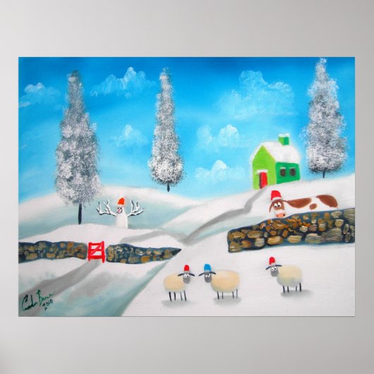 KOE SHEEP folk winter SNEEUWSCHERM G Bruce Poster (Voorkant)