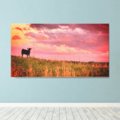 Koe Silhouet bij zonsondergang Canvas Afdruk (Insitu (Houten vloer))