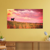 Koe Silhouet bij zonsondergang Canvas Afdruk (Insitu (Woonkamer))