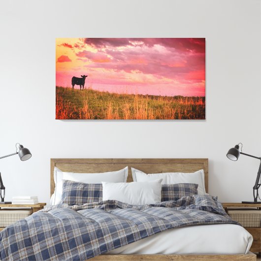 Koe Silhouet bij zonsondergang Canvas Afdruk (Insitu (Slaapkamer))