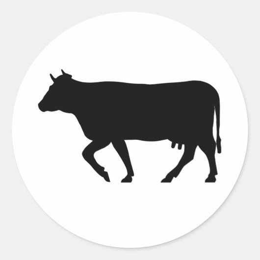 Koe Silhouette Beef Cattle Moo Bull Steer Ronde Sticker (Voorkant)
