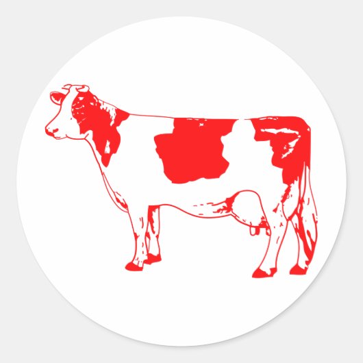 Koe Silhouette Beef Cattle Moo Bull Steer Ronde Sticker (Voorkant)