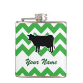 Koe Silhouette met Green Chevron Pattern Heupfles (Voorkant)