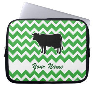 Koe Silhouette met Green Chevron Pattern Laptop Sleeve