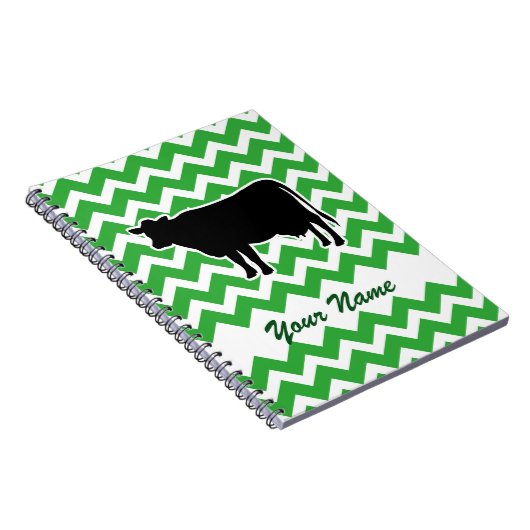 Koe Silhouette met Green Chevron Pattern Notitieboek (Rechterzijde)