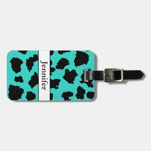 Koe skin zwart wit en turquoise patroon bagagelabel (Voorkant horizontaal)