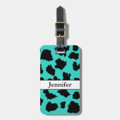 Koe skin zwart wit en turquoise patroon bagagelabel (Voorkant verticaal)