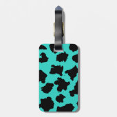 Koe skin zwart wit en turquoise patroon bagagelabel (Achterkant verticaal)