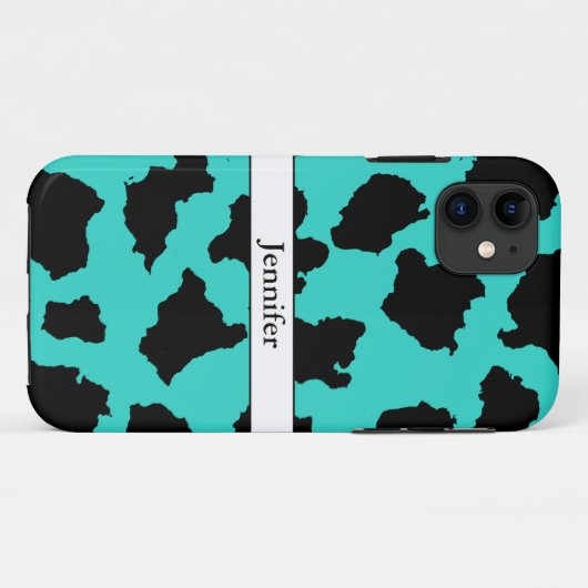 Koe skin zwart wit en turquoise patroon Case-Mate iPhone case (Achterkant (horizontaal))