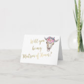 Koe Skull Boho Wedding Gold Matron of Honor Bedankkaart (Voorkant)