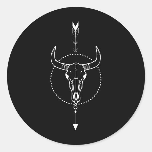 Koe Skull Bull Skull Tattoo Art Comp Reiziger Ronde Sticker (Voorkant)