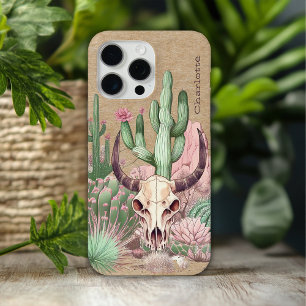 Koe Skull Desert Floral Cactus gepersonaliseerde n iPhone 15 Pro Max Hoesje