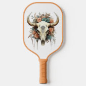 Koe Skull Peach & Soft Blue Flowers Mooi Pickleball Paddle (Voorkant)