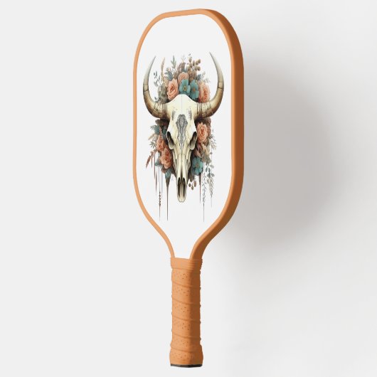 Koe Skull Peach & Soft Blue Flowers Mooi Pickleball Paddle (Links)