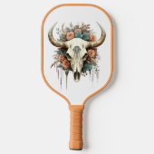 Koe Skull Peach & Soft Blue Flowers Mooi Pickleball Paddle (Achterkant)