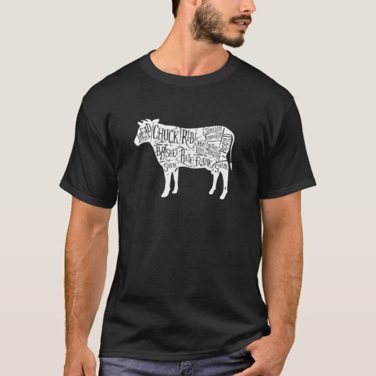 Koe Slager T - shirts Rundvlees Snijschema (Voorkant)