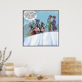 Koe-sneeuwschaatsgezin Grappig Poster (Keuken)