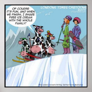 Koe-sneeuwschaatsgezin Grappig Poster