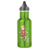 Koe speelt voetbal op appelgroen waterflesje waterfles  (Links)