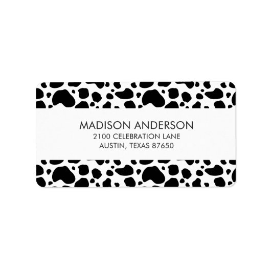 Koe spikkelpatroon zwart-wit afdrukken etiket (Voorkant)