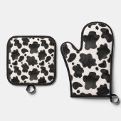 Koe spikkelpatroon zwart-wit afdrukken ovenwant & pannenlap set (Voorkant)