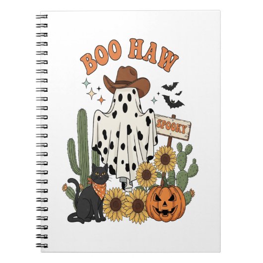 Koe Spot Ghost Western-Funny Halloween Notitieboek (Voorkant)