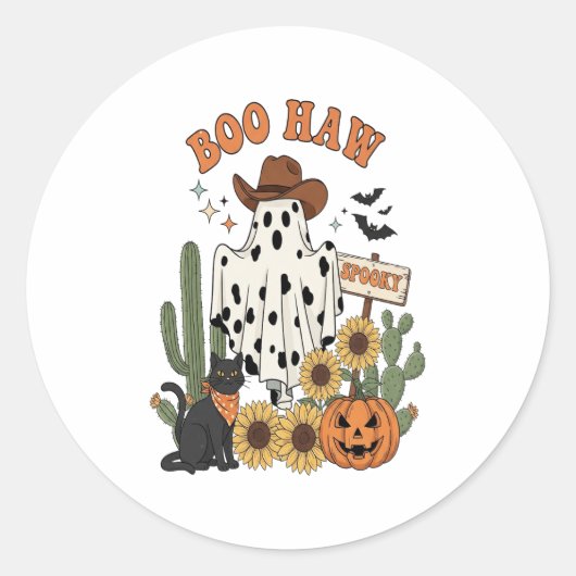 Koe Spot Ghost Western-Funny Halloween Ronde Sticker (Voorkant)