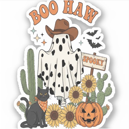 Koe Spot Ghost Western-Funny Halloween Sticker (Voorkant)