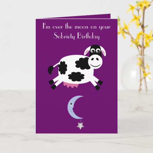Koe springen over de maan aangepaste Paarse soberh Kaart (Gele Bloem)