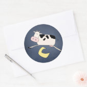 Koe springen over de maan ronde sticker (Envelop)