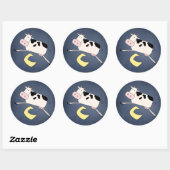 Koe springen over de maan ronde sticker (Vel)