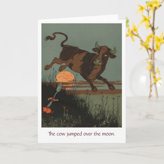 Koe springt over de maan, Wenskaart Kaart (Gele Bloem)
