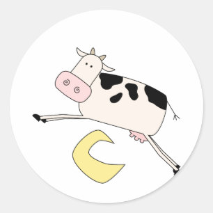 Koe springt over Moon Tshirts en cadeaus Ronde Sticker