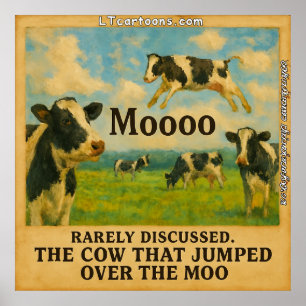 Koe sprong over de boer – Whimsical boerderij grap Poster