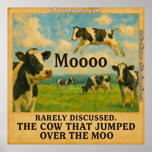 Koe sprong over de boer – Whimsical boerderij grap Poster (Voorkant)