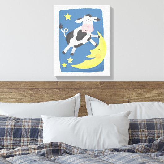 Koe sprong over de maan Kindercanvas kunst Canvas Afdruk (Insitu (Slaapkamer))