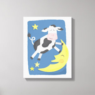Koe sprong over de maan Kindercanvas kunst Canvas Afdruk