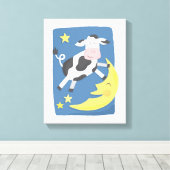Koe sprong over de maan Kindercanvas kunst Canvas Afdruk (Insitu (Houten vloer))