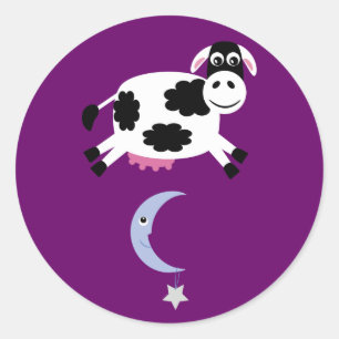 Koe sprong over de maan  Paarse Ronde Sticker