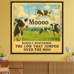 Koe Sprong Over de Moo – Whimsical Boerderij Grap Canvas Afdruk