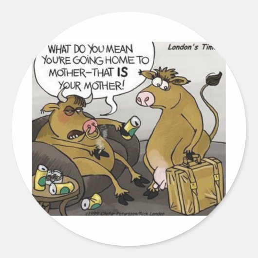 Koe Stier Echtscheiding Grappige Cartoon Cadeaus & Ronde Sticker (Voorkant)