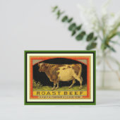  koe, stier, geroost, rundvlees, etiket - postkaar briefkaart (Staand voorkant)
