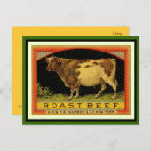  koe, stier, geroost, rundvlees, etiket - postkaar briefkaart (Voorkant / Achterkant)