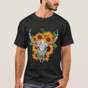 Koe Stier Schedel Zonnebloem Versleten T-shirt