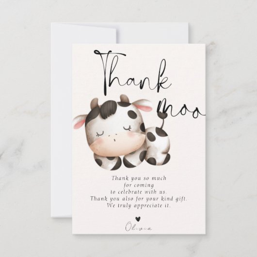 Koe thema baby shower bedankkaart (Voorkant)