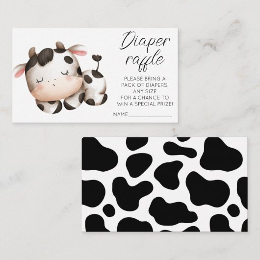 Koe thema baby shower luier loterij tickets informatiekaartje (Voorkant / Achterkant)
